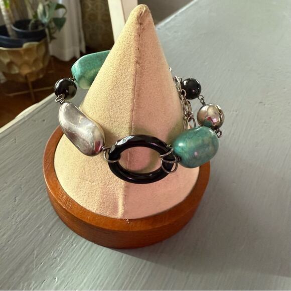 925 Sterling Silver Chainlink Beaded Bracelet - Picture 9 of 12